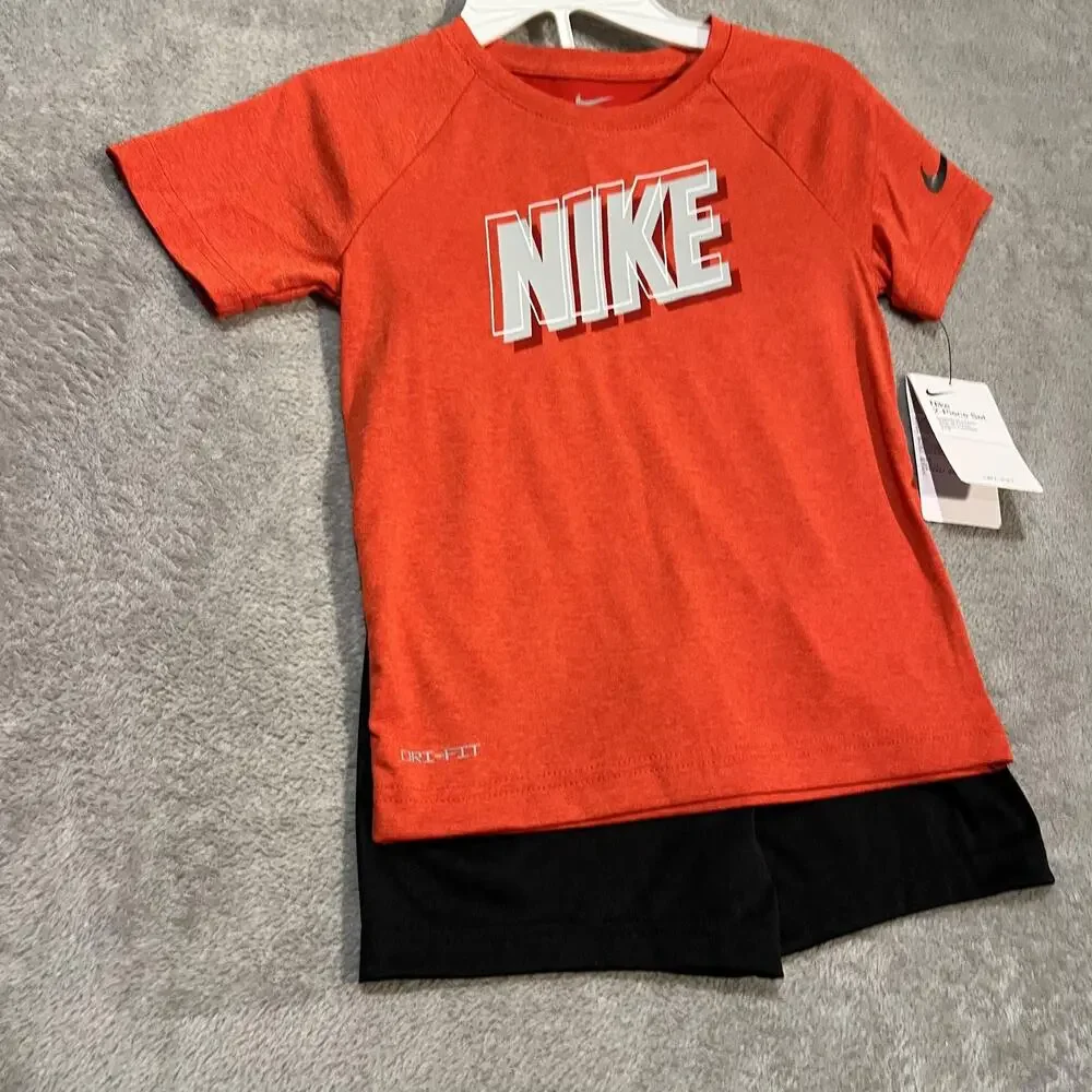 Nike Dri-FIT Shirt Shorts 2 Piece Set Boys Size 6 Red Black Athletic Youth - Picture 2 of 4